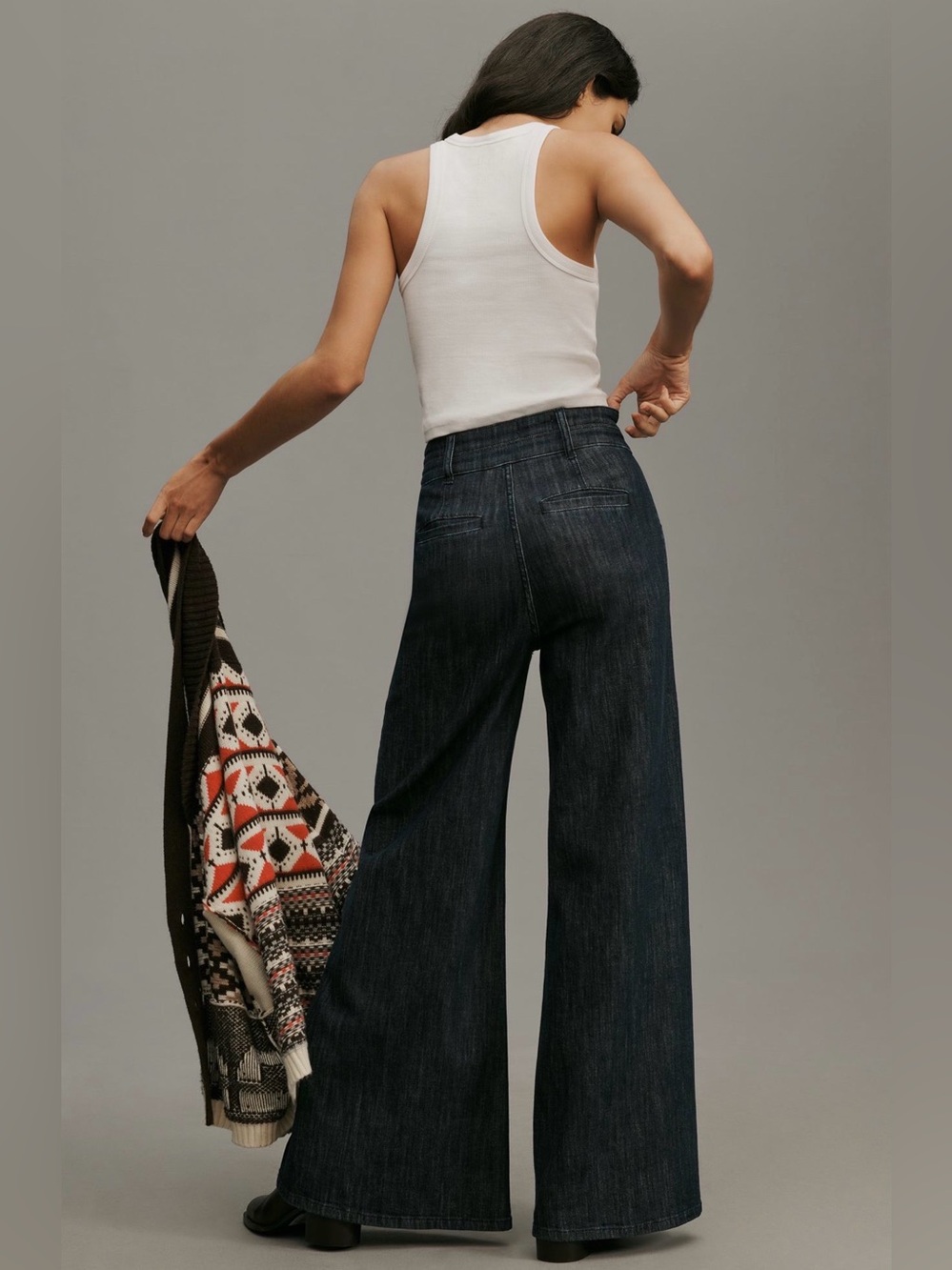 Pilcro Double Waist Wide-Leg High-Rise Dark Blue Trouser Jeans 25 - Picture 2 of 8